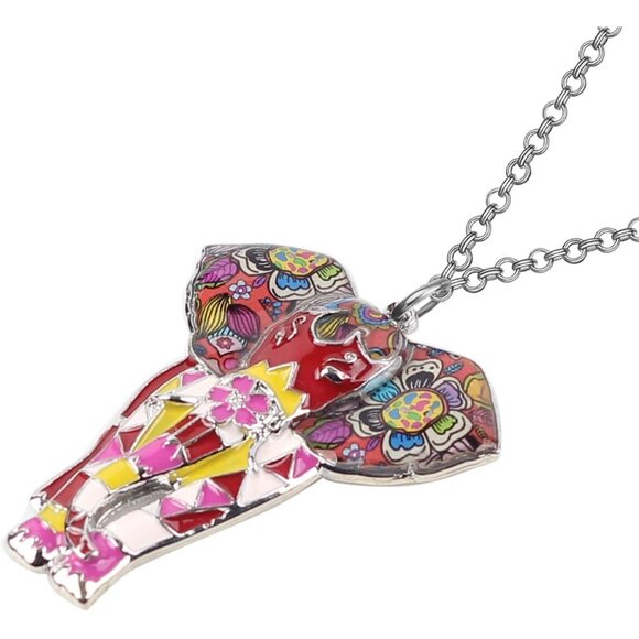 Women's Red Jungle Safari Wild Enamel Pendant Lightweight Elephant Necklace - Picture 3 of 6